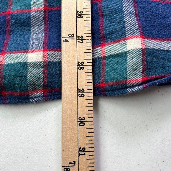 J Crew Mens Long Sleeve Button Up Plaid Flannel Shirt Medium Slim Fit Blue Green - Picture 8 of 8